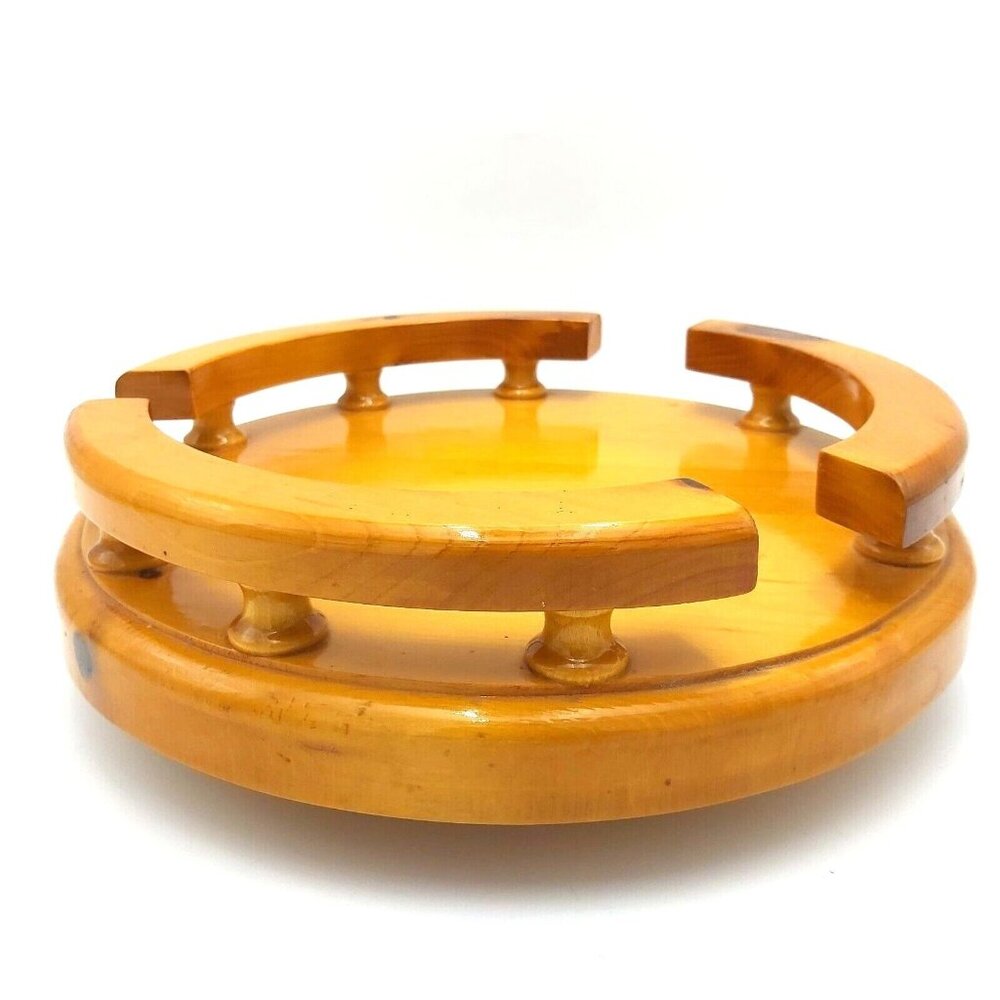 Lazy Susan Solid Oak  Turntable Condiment Server 11 inch with Spindle Railings